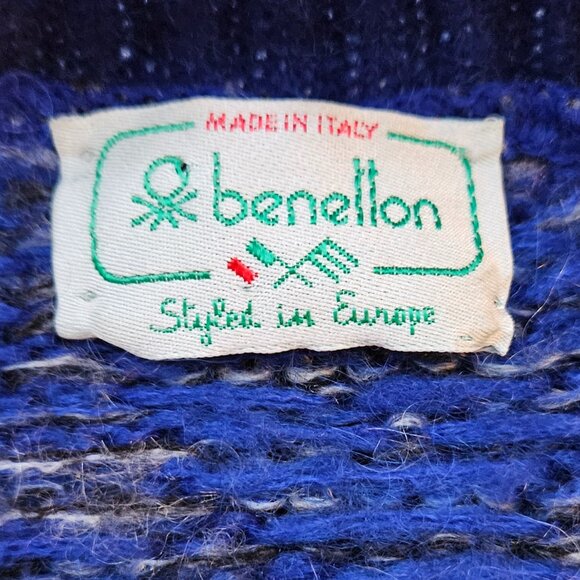 Vintage 80's Benetton Sweater Blue Gray Deep V-Neck Made in Italy XL EU 48 - Picture 3 of 9
